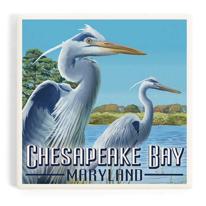 Chesapeake Bay, Maryland, Blue Heron, Coasters Coasters Lantern Press Coaster
