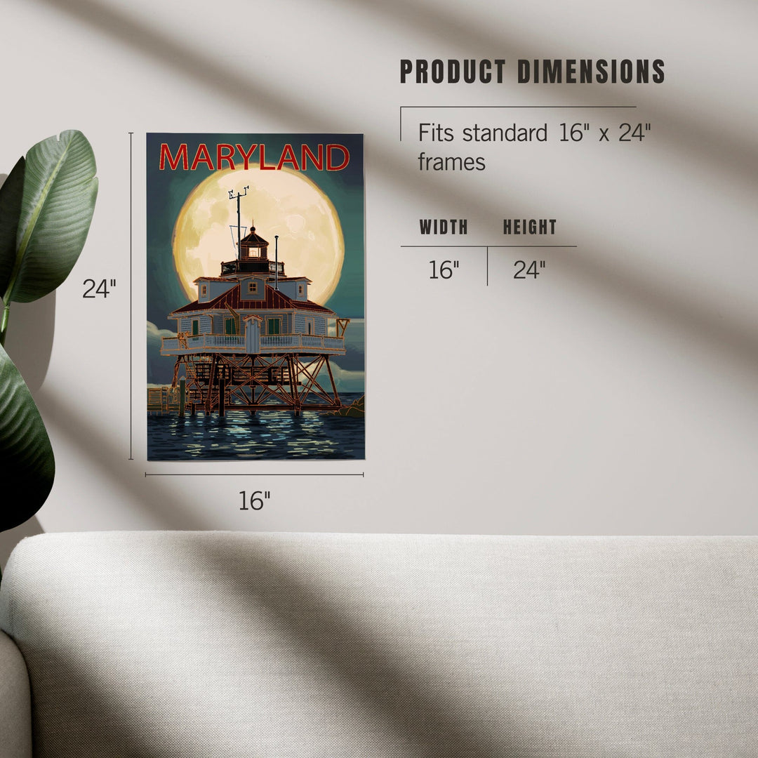 Chesapeake Bay, Maryland, Lighthouse and Full Moon, Art & Giclee Prints - Lantern Press