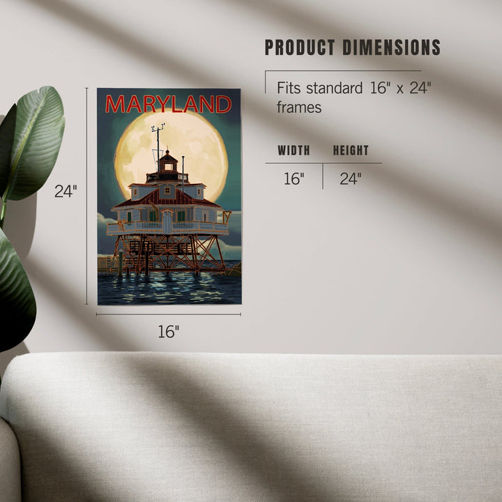 Chesapeake Bay, Maryland, Lighthouse and Full Moon, Art & Giclee Prints - Lantern Press