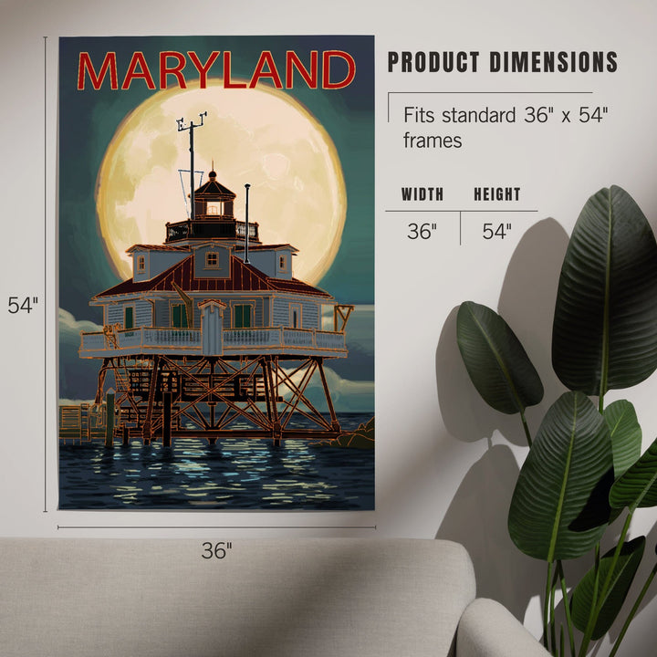 Chesapeake Bay, Maryland, Lighthouse and Full Moon, Art & Giclee Prints - Lantern Press