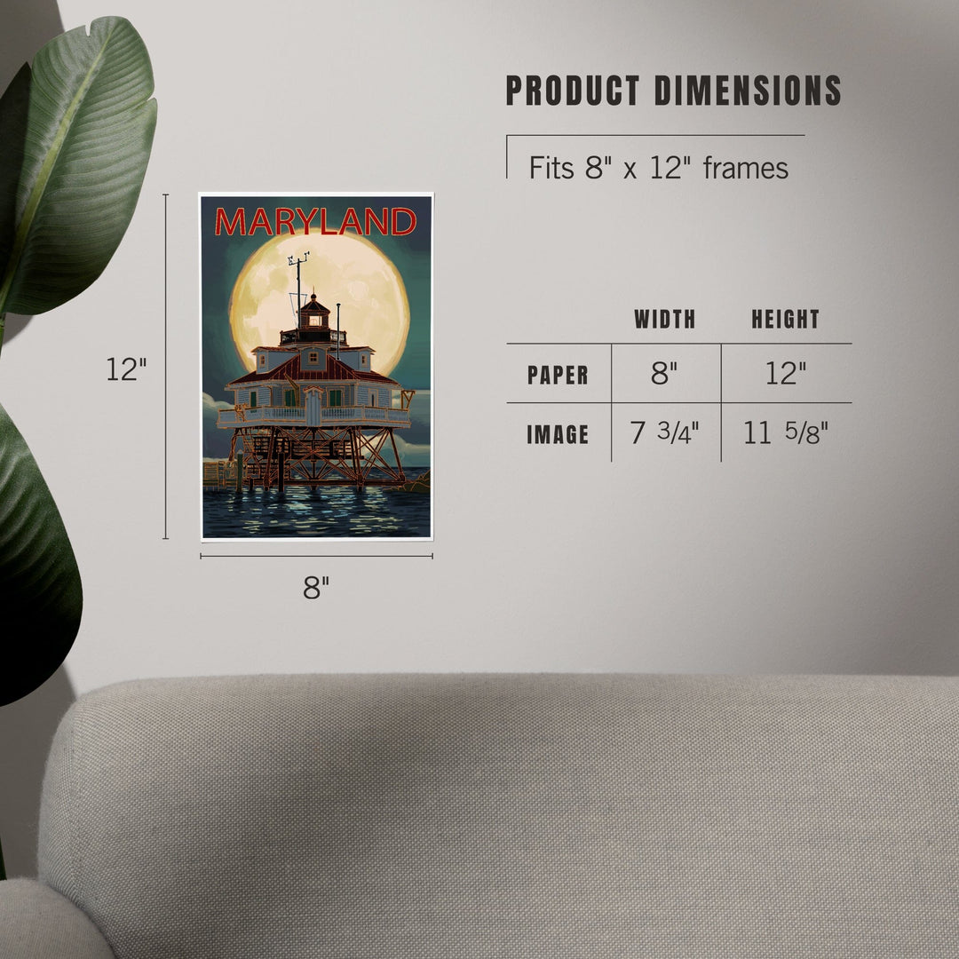 Chesapeake Bay, Maryland, Lighthouse and Full Moon, Art & Giclee Prints - Lantern Press