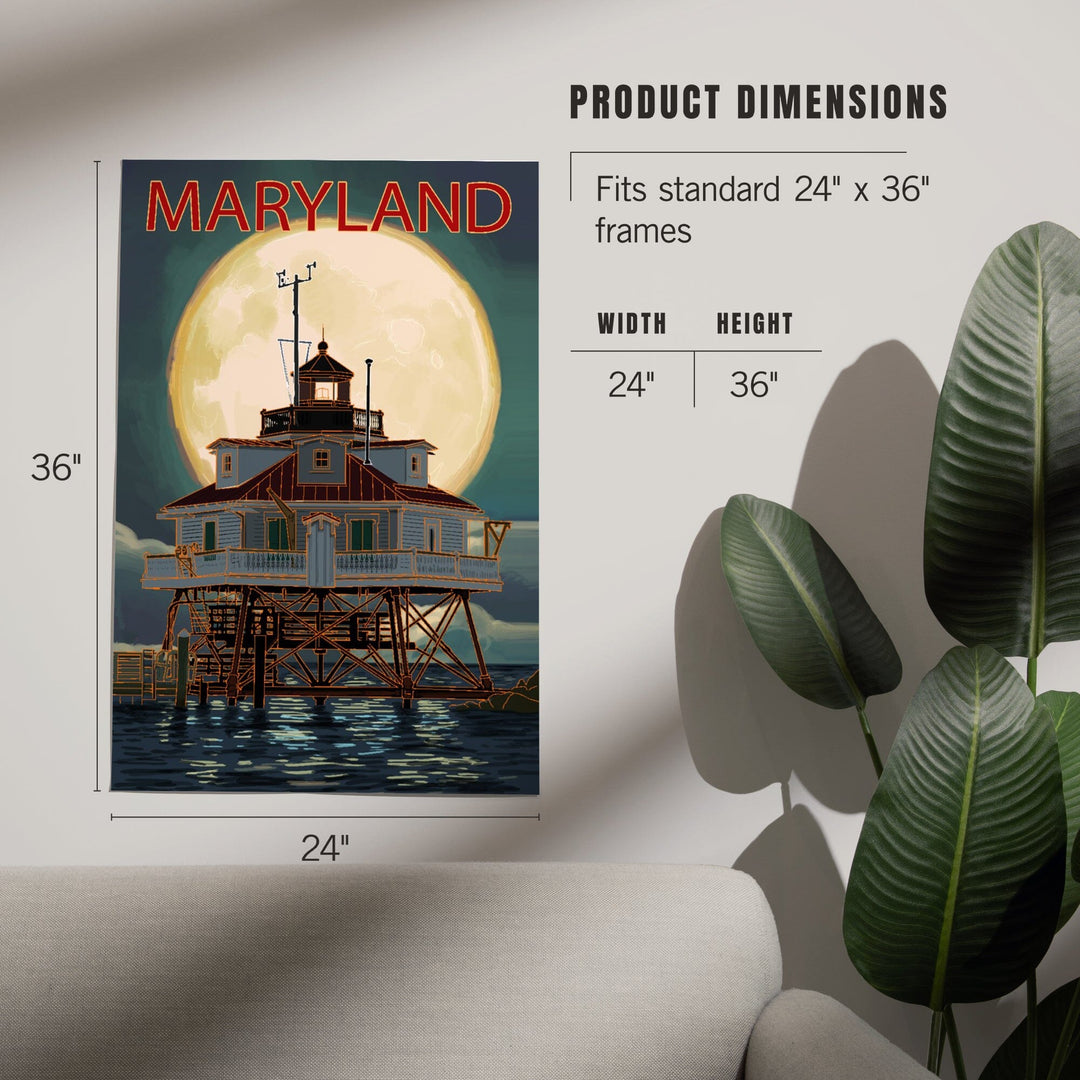 Chesapeake Bay, Maryland, Lighthouse and Full Moon, Art & Giclee Prints - Lantern Press