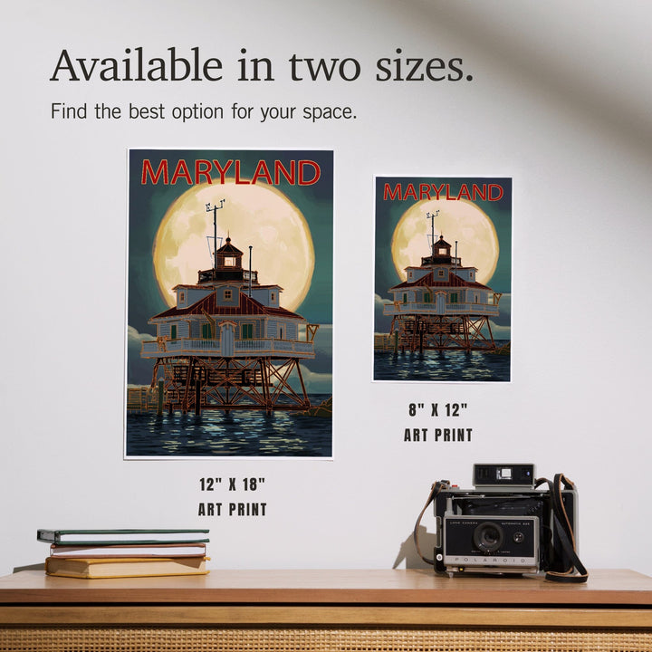 Chesapeake Bay, Maryland, Lighthouse and Full Moon, Art & Giclee Prints - Lantern Press
