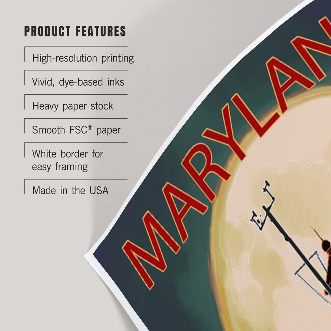 Chesapeake Bay, Maryland, Lighthouse and Full Moon, Art & Giclee Prints - Lantern Press