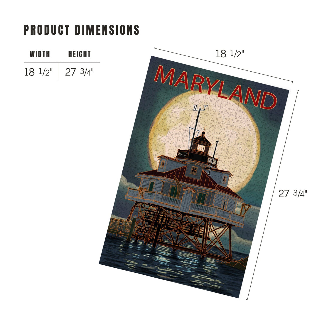 Chesapeake Bay, Maryland, Lighthouse and Full Moon, Jigsaw Puzzle Puzzle Lantern Press