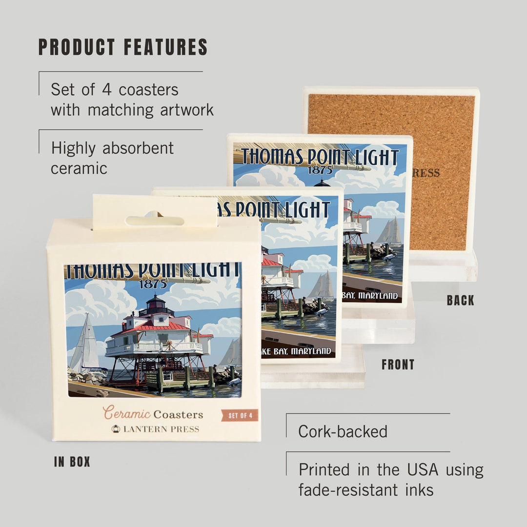 Chesapeake Bay, Maryland, Thomas Point Light, Coasters Coasters Lantern Press