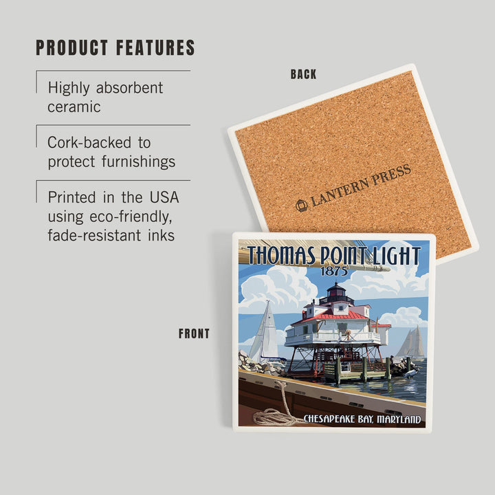 Chesapeake Bay, Maryland, Thomas Point Light, Coasters Coasters Lantern Press