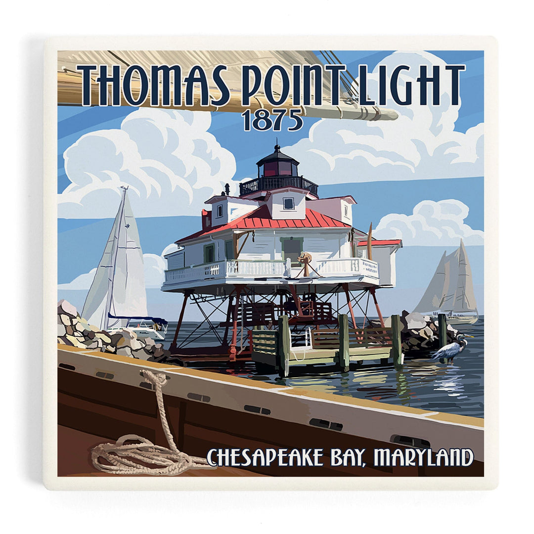 Chesapeake Bay, Maryland, Thomas Point Light, Coasters Coasters Lantern Press