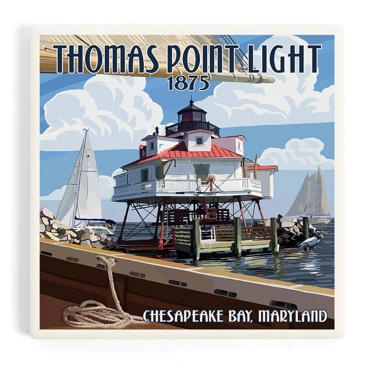 Chesapeake Bay, Maryland, Thomas Point Light, Coasters Coasters Lantern Press Coaster