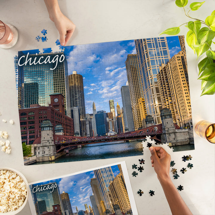 Chicago, Illinois, City and River, Jigsaw Puzzle Puzzle Lantern Press