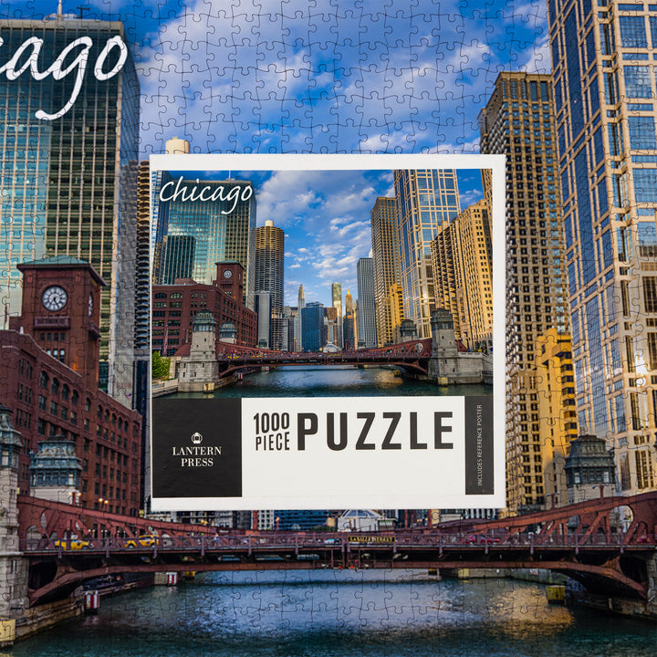 Chicago, Illinois, City and River, Jigsaw Puzzle Puzzle Lantern Press