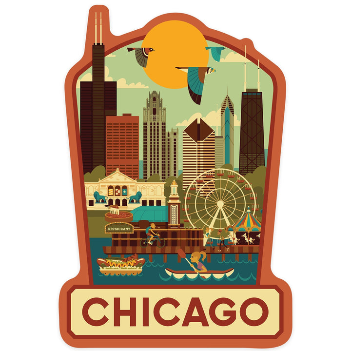 Chicago, Illinois, Geometric, Contour, Vinyl Sticker Sticker Lantern Press