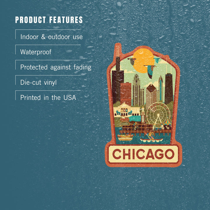 Chicago, Illinois, Geometric, Contour, Vinyl Sticker Sticker Lantern Press