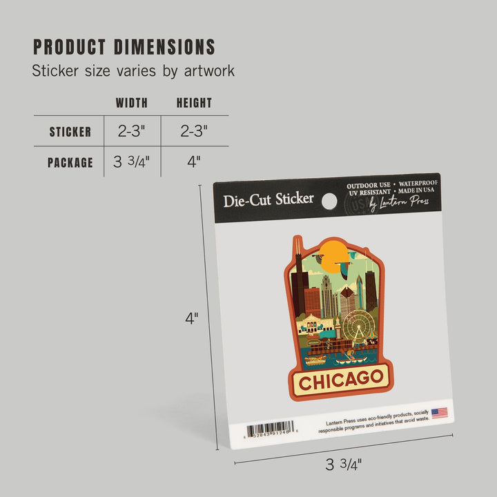 Chicago, Illinois, Geometric, Contour, Vinyl Sticker Sticker Lantern Press