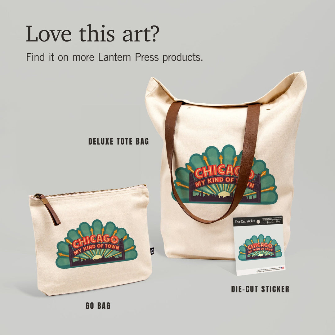 Chicago, Illinois, Marquee, Contour, Lantern Press Artwork, Vinyl Sticker - Lantern Press