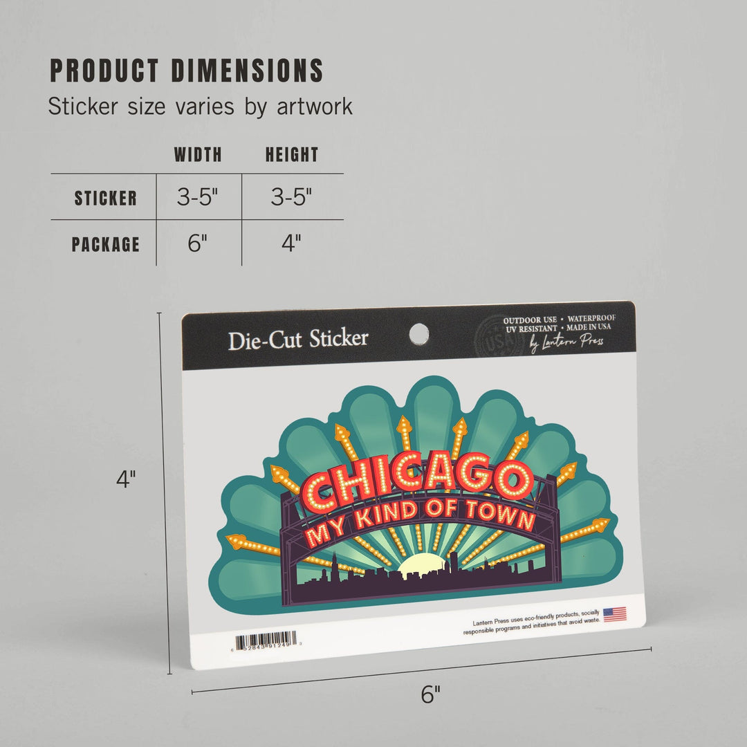 Chicago, Illinois, Marquee, Contour, Lantern Press Artwork, Vinyl Sticker - Lantern Press