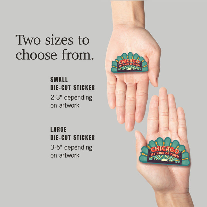 Chicago, Illinois, Marquee, Contour, Lantern Press Artwork, Vinyl Sticker - Lantern Press