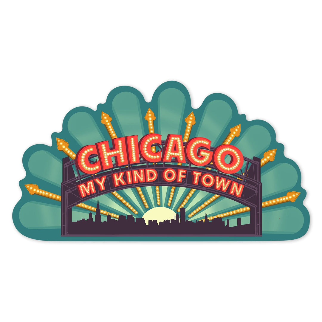 Chicago, Illinois, Marquee, Contour, Lantern Press Artwork, Vinyl Sticker - Lantern Press