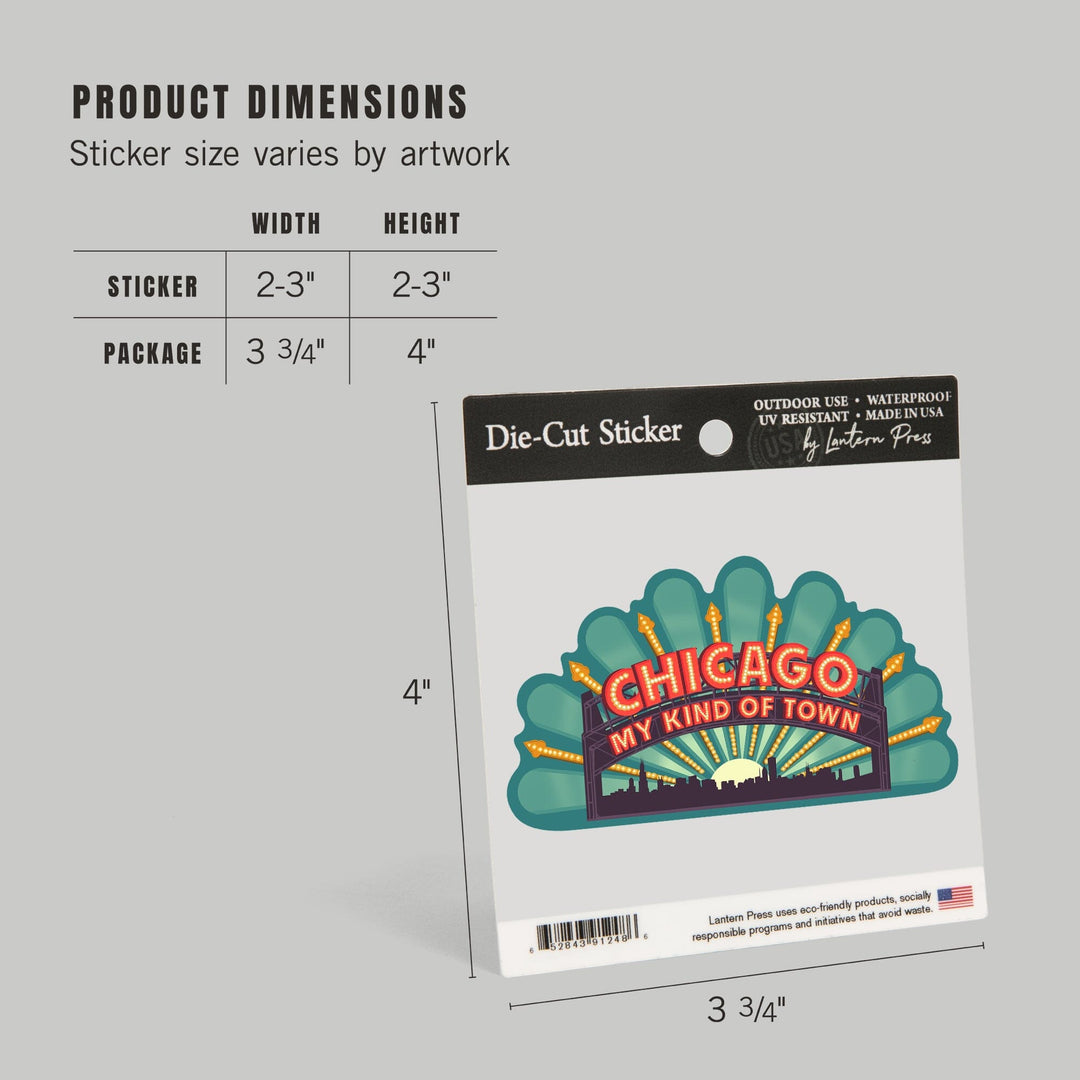 Chicago, Illinois, Marquee, Contour, Lantern Press Artwork, Vinyl Sticker - Lantern Press