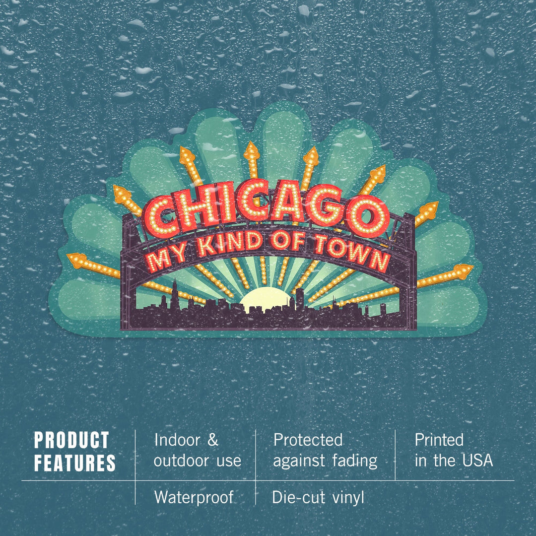 Chicago, Illinois, Marquee, Contour, Lantern Press Artwork, Vinyl Sticker - Lantern Press