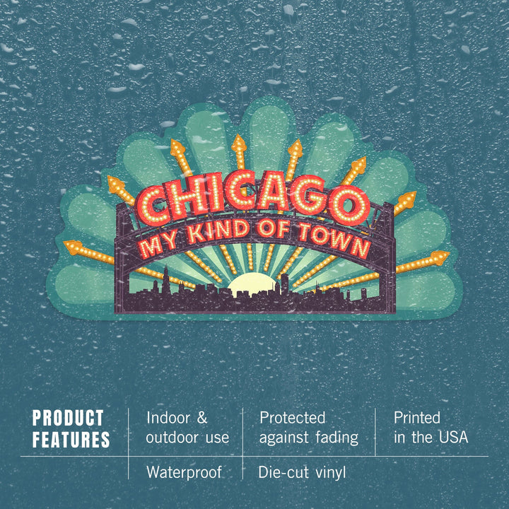 Chicago, Illinois, Marquee, Contour, Lantern Press Artwork, Vinyl Sticker - Lantern Press