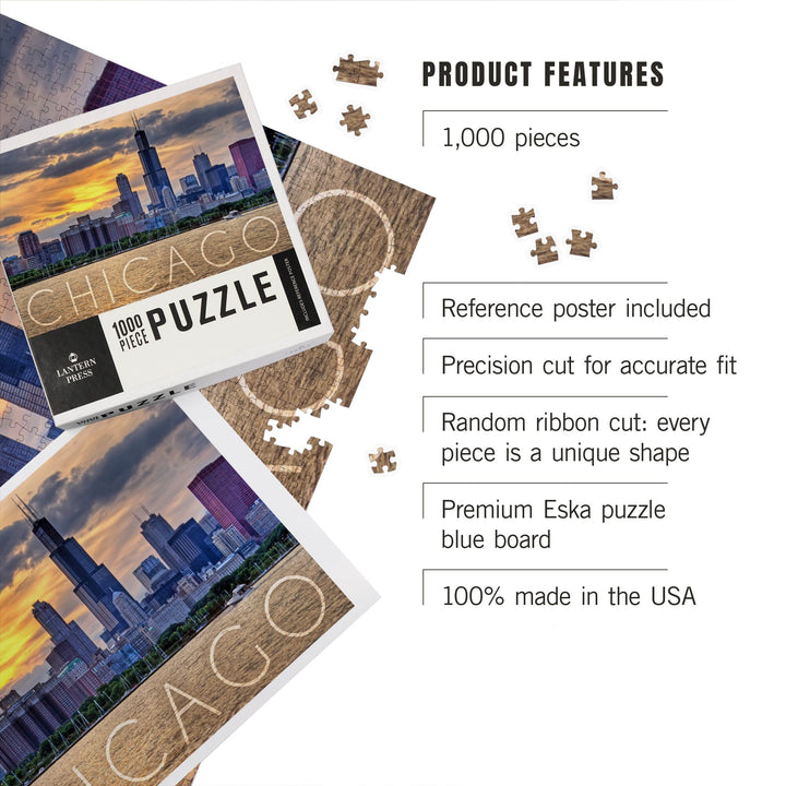 Chicago, Illinois, Moody Skyline, Jigsaw Puzzle Puzzle Lantern Press