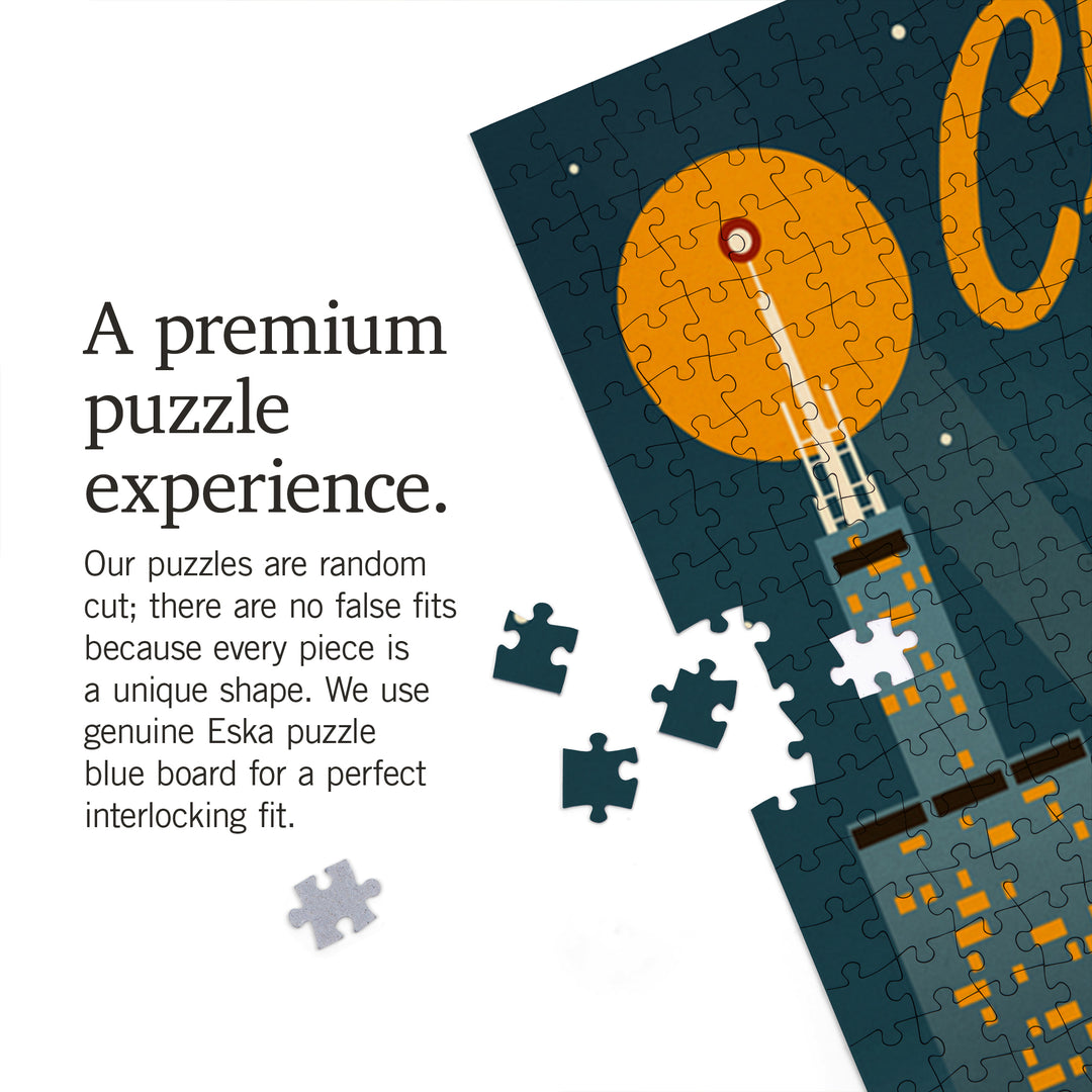 Chicago, Illinois, Retro Skyline, Jigsaw Puzzle Puzzle Lantern Press