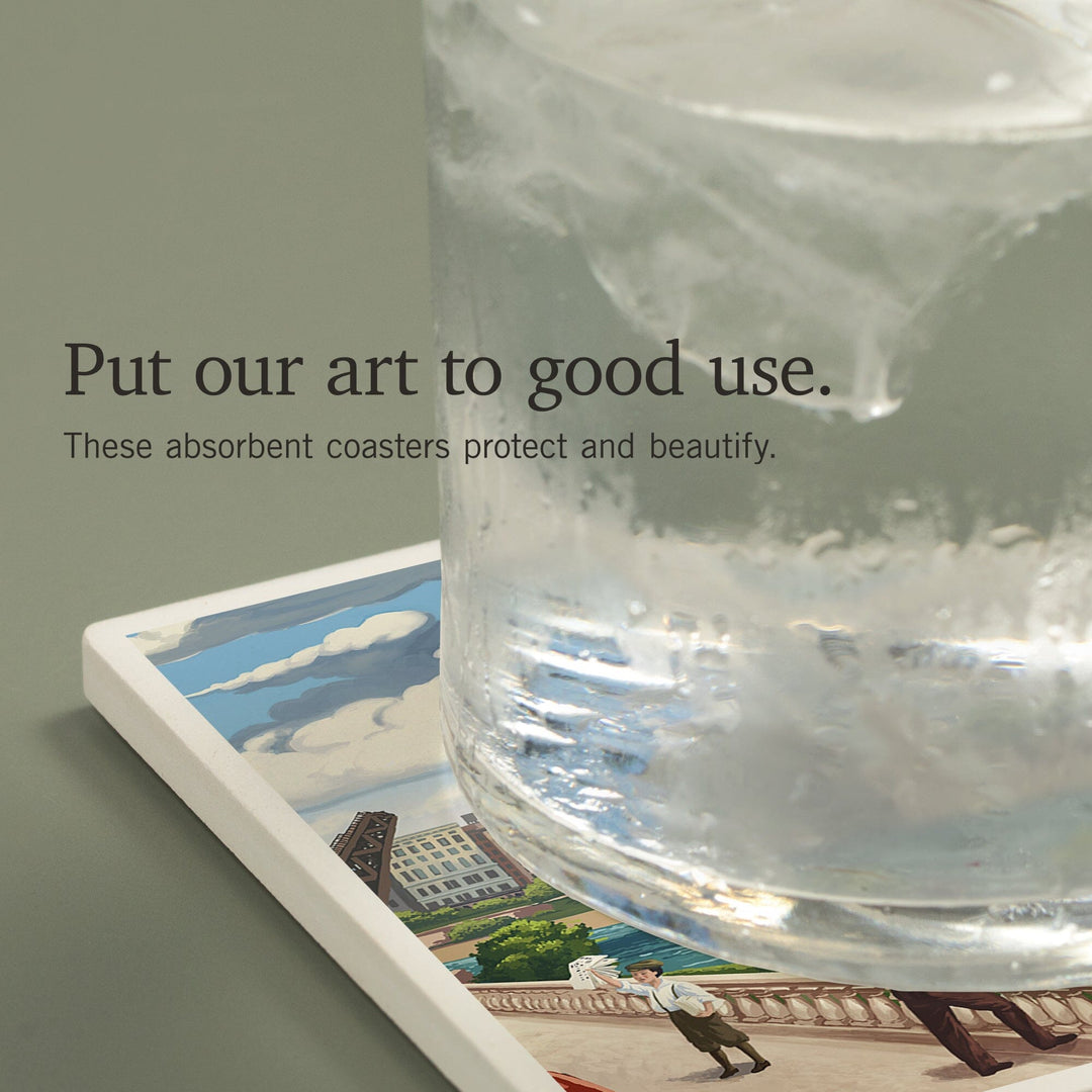 Chicago, Illinois, River View, Coasters Coasters Lantern Press