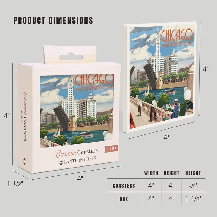 Chicago, Illinois, River View, Coasters Coasters Lantern Press