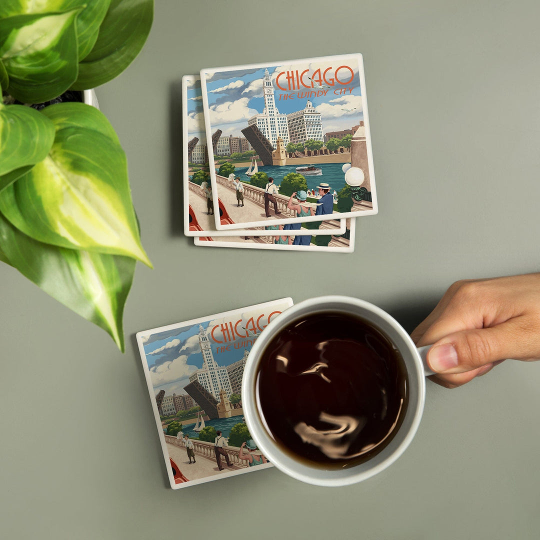 Chicago, Illinois, River View, Coasters Coasters Lantern Press