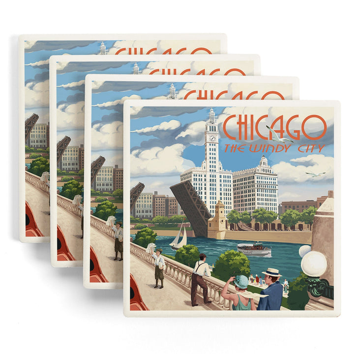 Chicago, Illinois, River View, Coasters Coasters Lantern Press