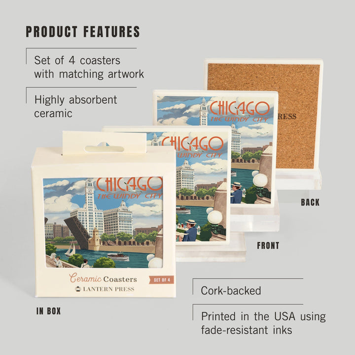 Chicago, Illinois, River View, Coasters Coasters Lantern Press