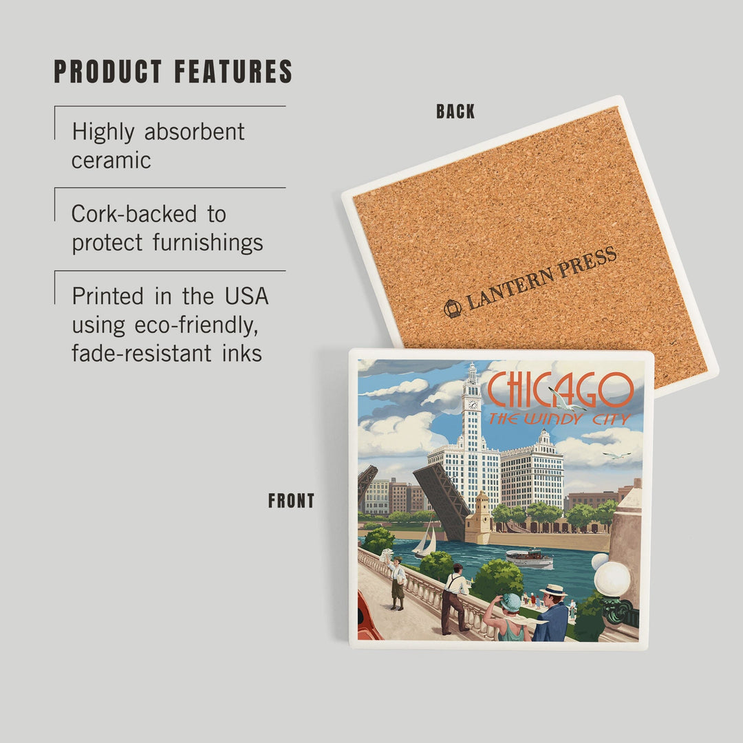 Chicago, Illinois, River View, Coasters Coasters Lantern Press