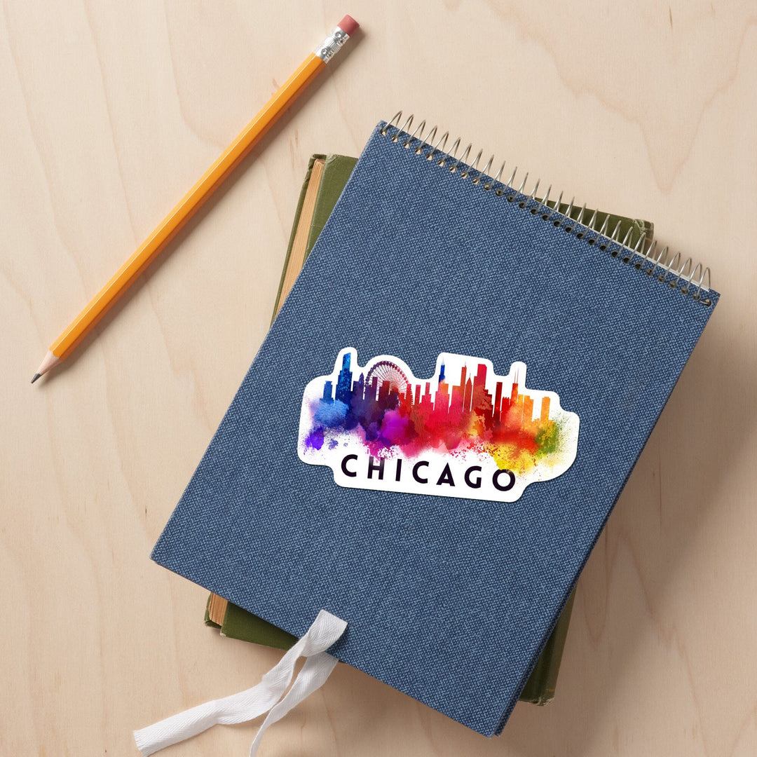 Chicago, Illinois, Skyline Abstract, White, Contour, Vinyl Sticker Sticker Lantern Press