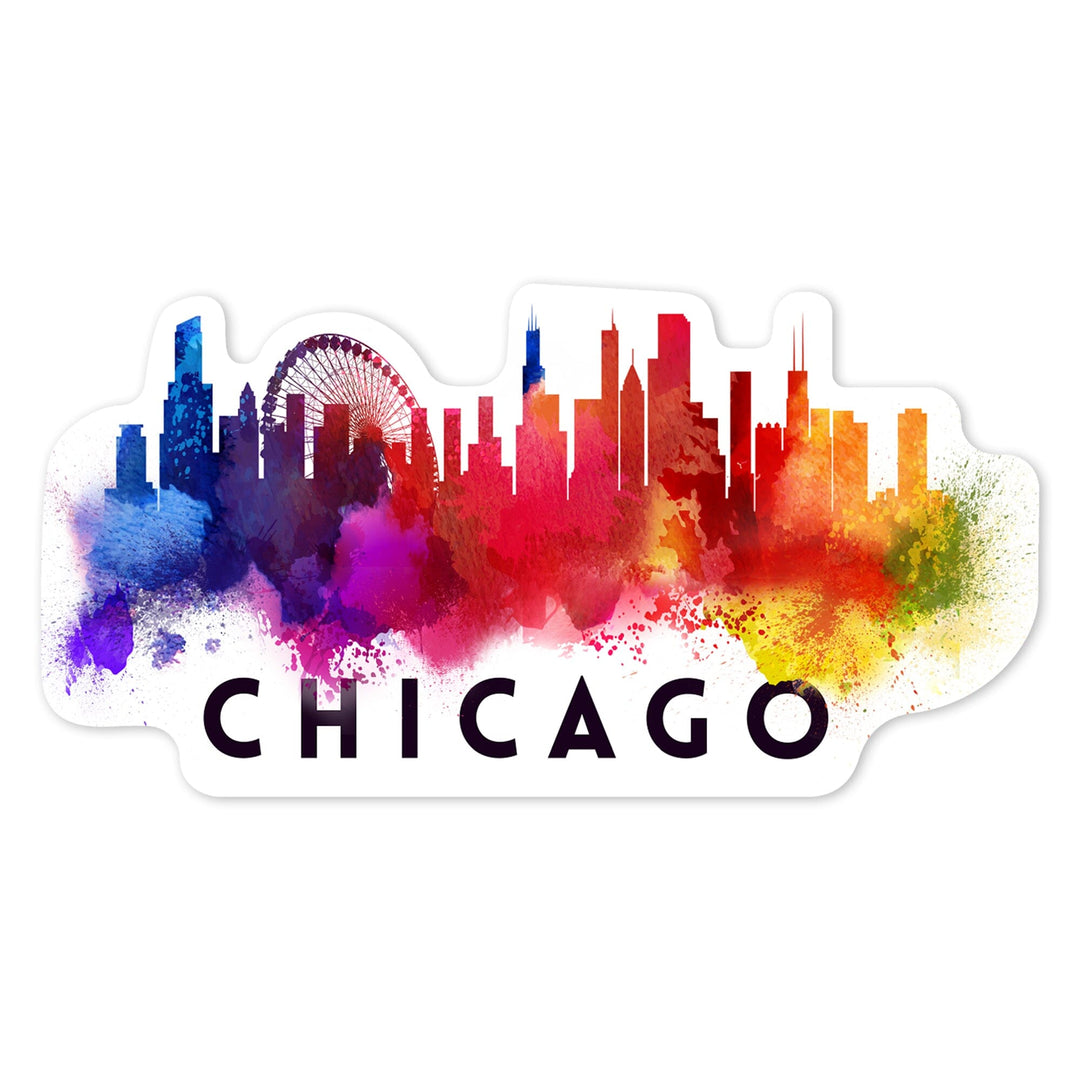Chicago, Illinois, Skyline Abstract, White, Contour, Vinyl Sticker Sticker Lantern Press