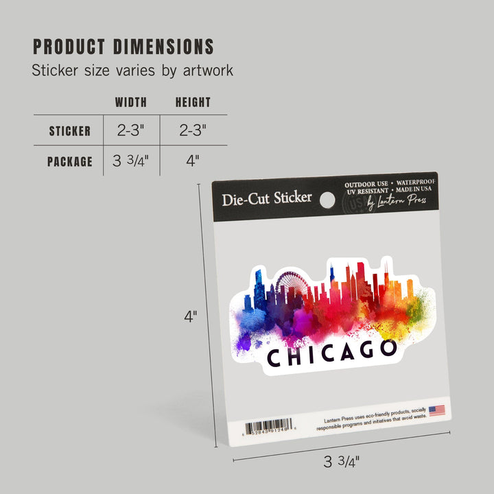 Chicago, Illinois, Skyline Abstract, White, Contour, Vinyl Sticker Sticker Lantern Press