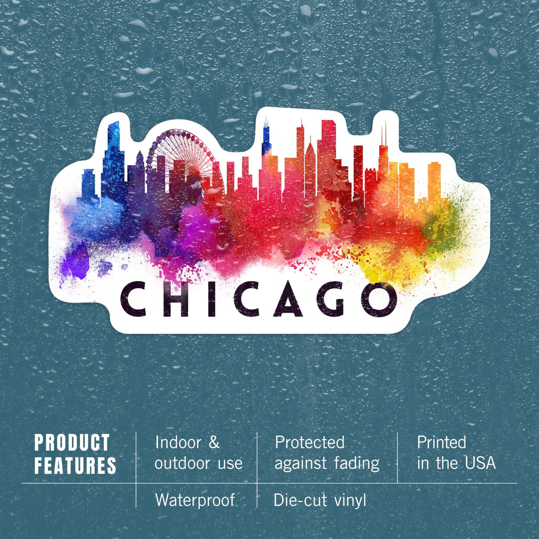 Chicago, Illinois, Skyline Abstract, White, Contour, Vinyl Sticker Sticker Lantern Press