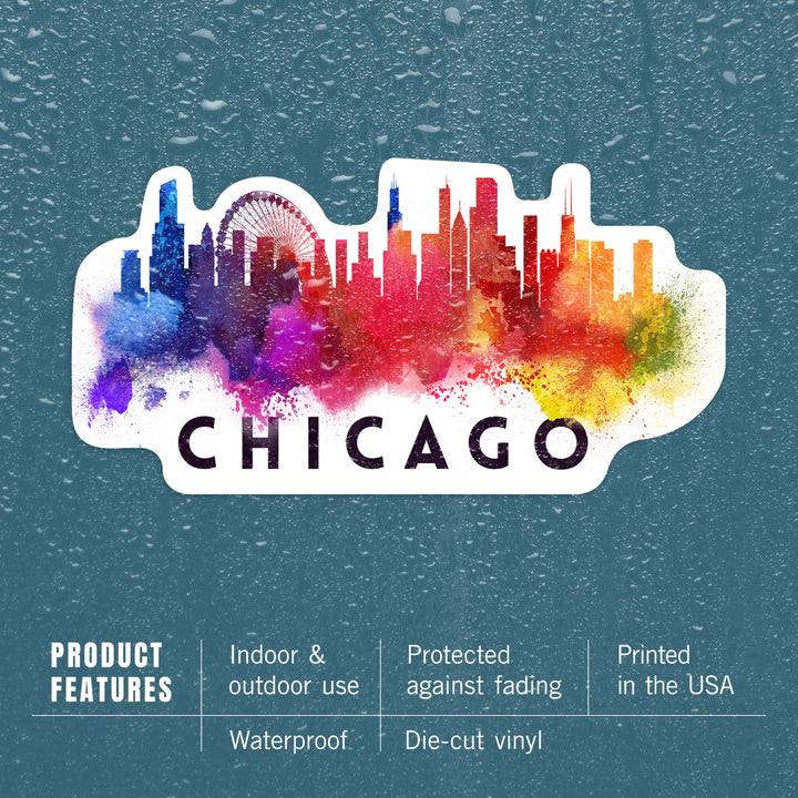 Chicago, Illinois, Skyline Abstract, White, Contour, Vinyl Sticker Sticker Lantern Press