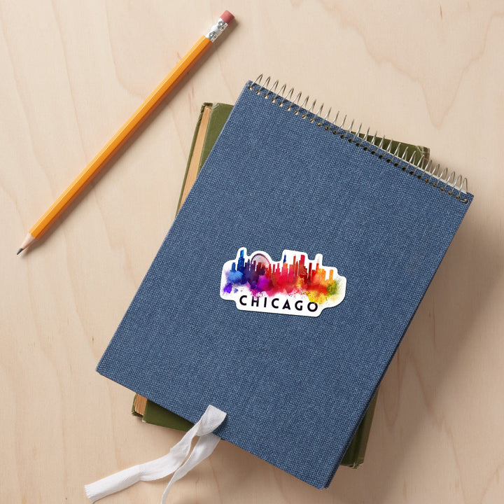 Chicago, Illinois, Skyline Abstract, White, Contour, Vinyl Sticker Sticker Lantern Press