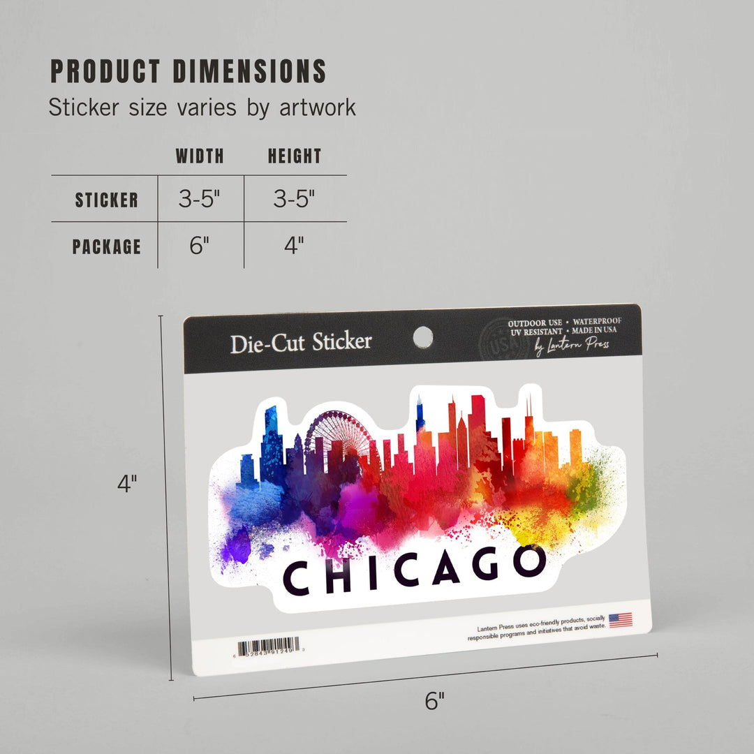 Chicago, Illinois, Skyline Abstract, White, Contour, Vinyl Sticker Sticker Lantern Press