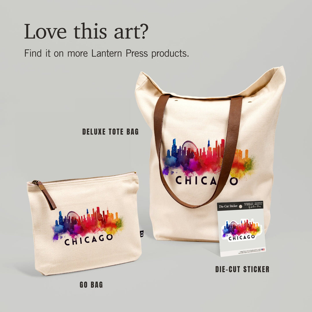 Chicago, Illinois, Skyline Abstract, White, Contour, Vinyl Sticker Sticker Lantern Press