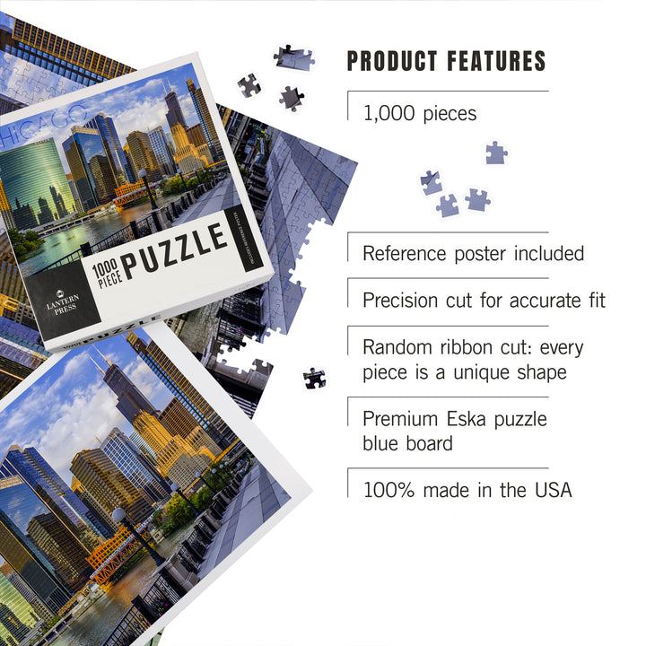 Chicago, Illinois, Skyline and River, Jigsaw Puzzle Puzzle Lantern Press