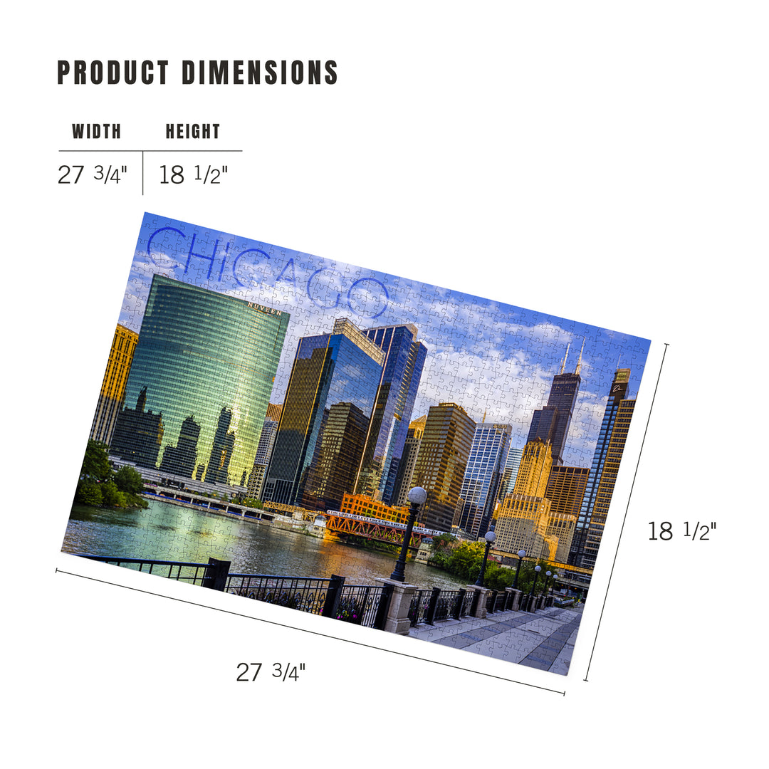 Chicago, Illinois, Skyline and River, Jigsaw Puzzle Puzzle Lantern Press