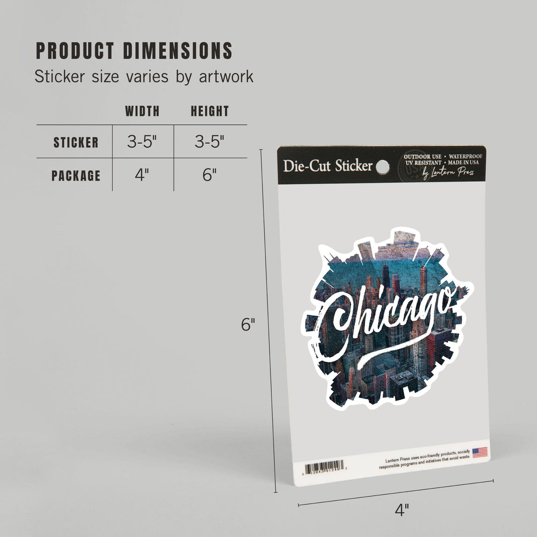 Chicago, Illinois, Skyline, Contour, Lantern Press Artwork, Vinyl Sticker - Lantern Press