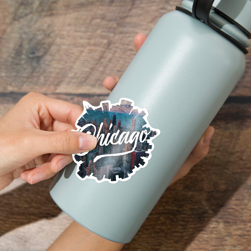 Chicago, Illinois, Skyline, Contour, Lantern Press Artwork, Vinyl Sticker - Lantern Press