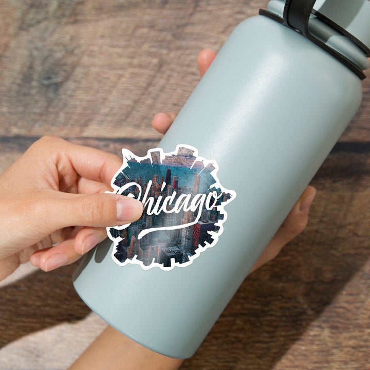 Chicago, Illinois, Skyline, Contour, Lantern Press Artwork, Vinyl Sticker - Lantern Press