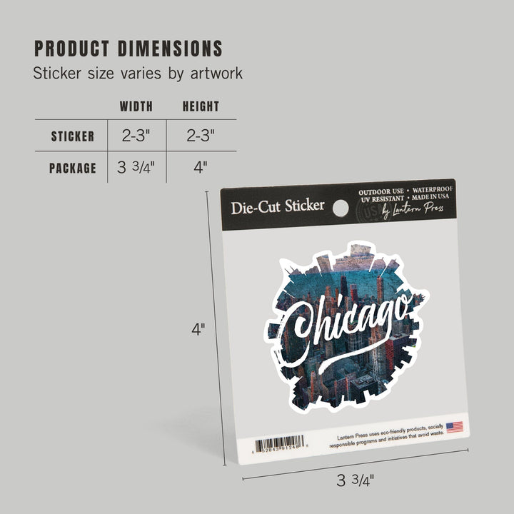 Chicago, Illinois, Skyline, Contour, Lantern Press Artwork, Vinyl Sticker - Lantern Press