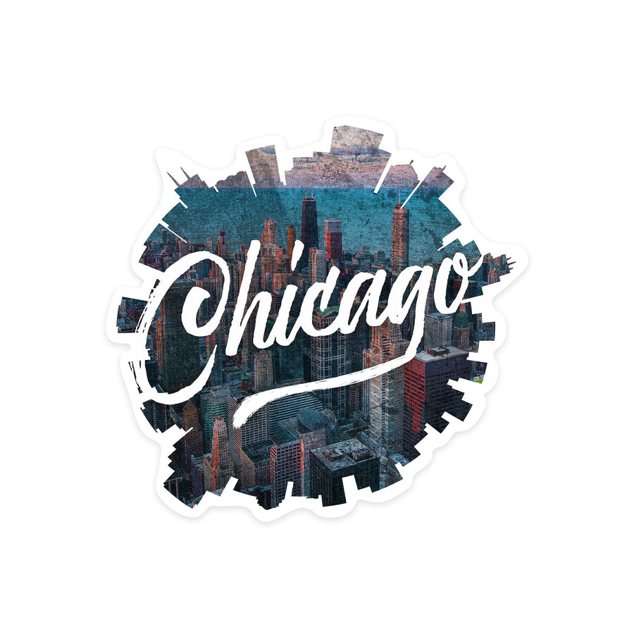 Chicago, Illinois, Skyline, Contour, Lantern Press Artwork, Vinyl Sticker - Lantern Press