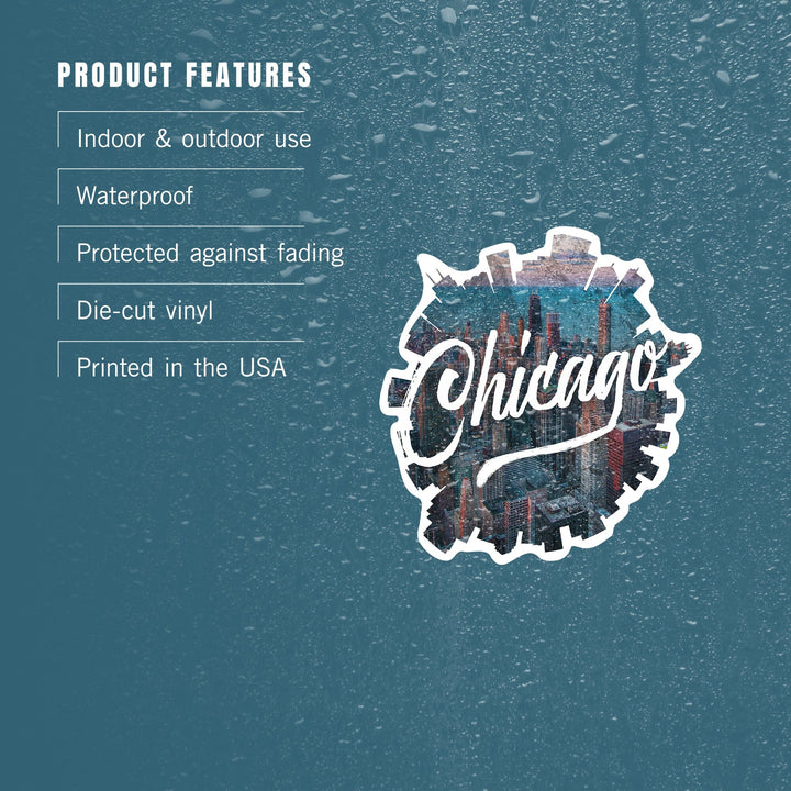Chicago, Illinois, Skyline, Contour, Lantern Press Artwork, Vinyl Sticker - Lantern Press