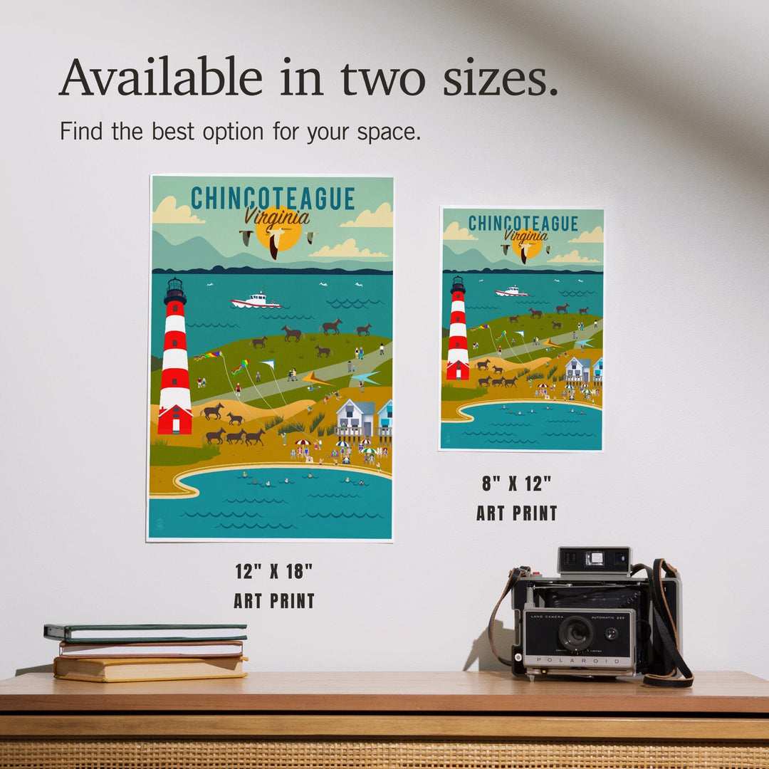 Chinconteague, Virginia, Beach, Ocean, and Lighthouse, Geometric, Art & Giclee Prints - Lantern Press